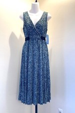 NINE WEST Abstract Blue Green Cream Ribbon Sleeveless Dress Women's size Med NWT