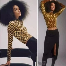 NWT Natalia Burnout Mock Neck Top ~ Urban Outfitters in Black / Gold Size M