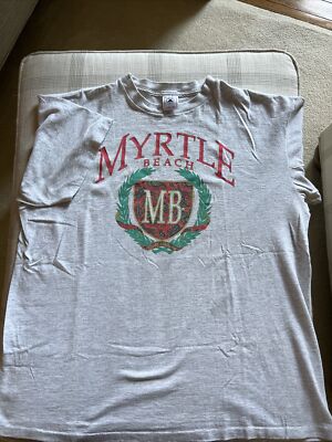 Vintage SINGLE STITCH Myrtle Beach Short Sleeve Rare Design Light Gray Size XL