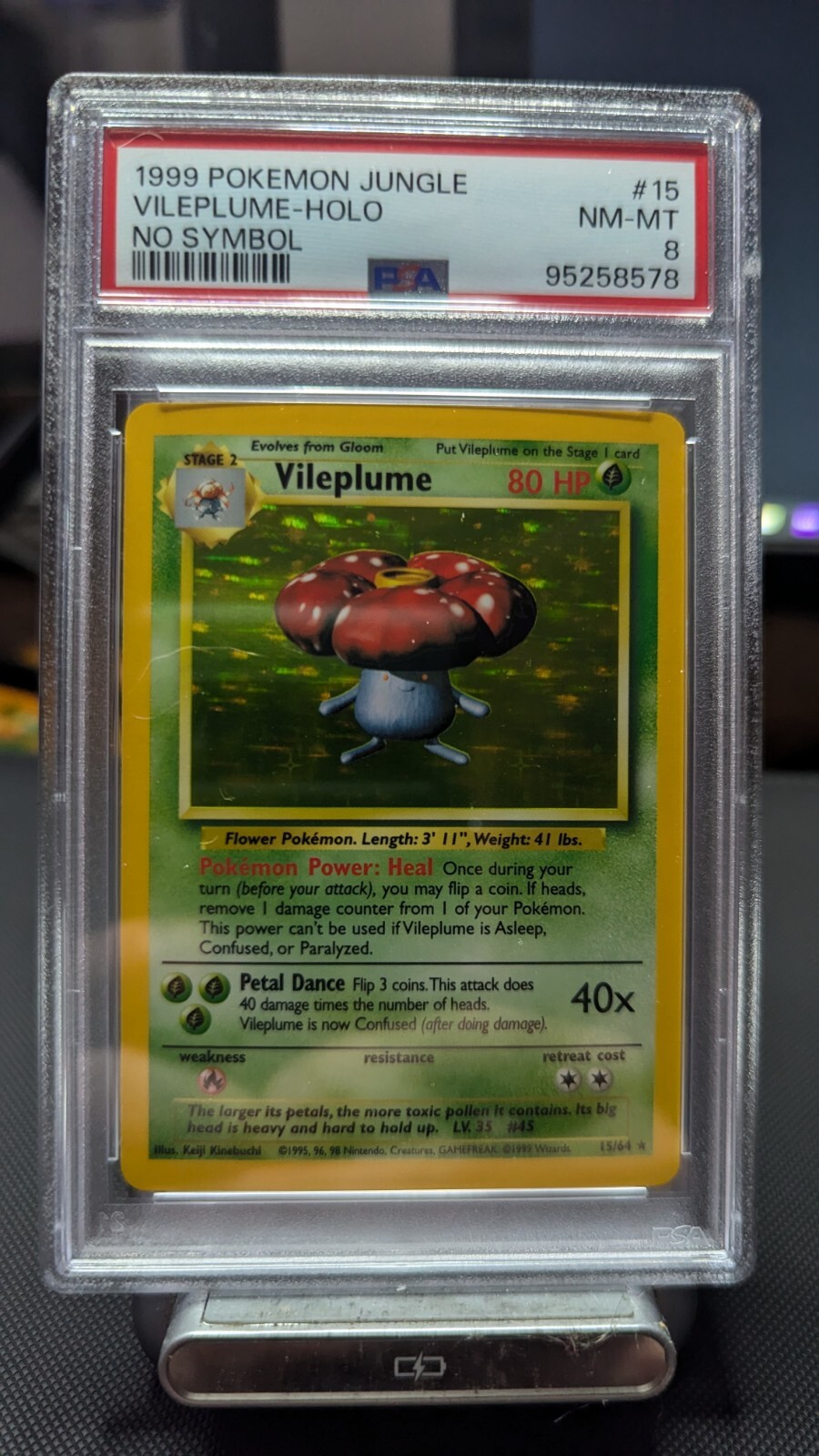 PSA 8 NM-MT Vileplume No Symbol ERROR Holo Rare 15/64 Jungle Pokemon Card