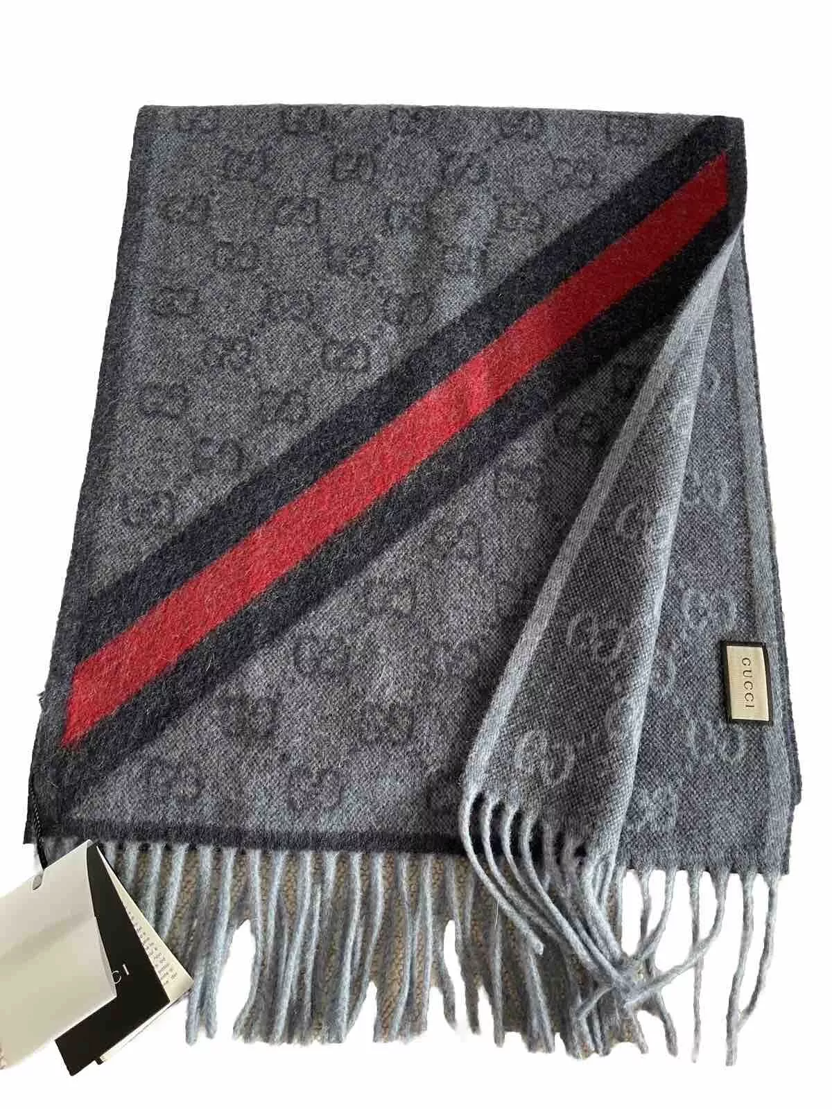 Foulard bleu tissé unisexe laine Nikky alpaga monogramme neuf