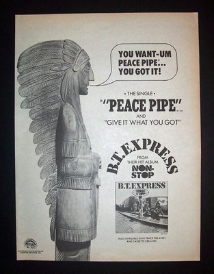 BT Express Non-Stop, Peace Pipe 1975 Short Print Poster Type Ad, Promo Advert