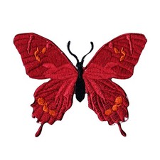 Red Butterfly Embroidered Iron-On Patch - Vibrant Nature-Inspired Design