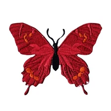 Red Butterfly Embroidered Iron-On Patch - Vibrant Nature-Inspired Design
