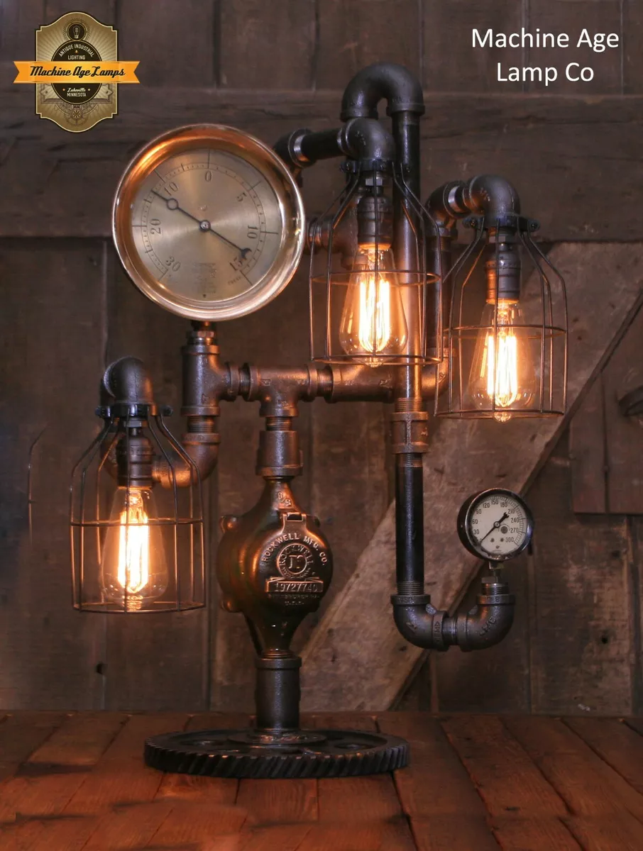 Kangoeroe goud Kerkbank Steampunk Lamp Industrial Machine Age Lamp Steam Gauge | eBay