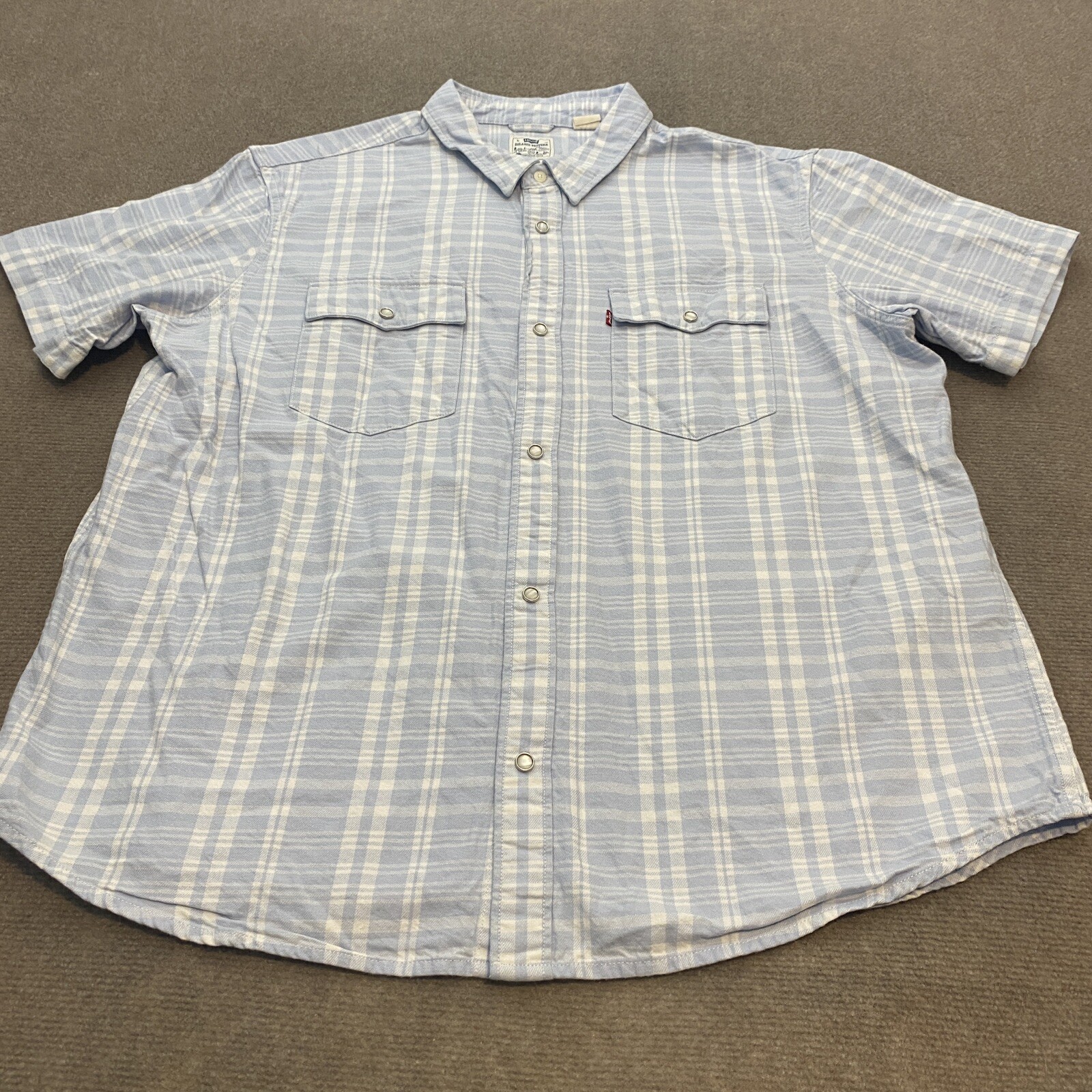 Levi's Denim Shirt Mens XL Relaxed Fit Blue Snap Short Sleeve Pockets Casual