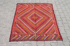 3x4 ft Antique Handwoven Turkish Oushak Rug, Vintage Red Wool for Living Room
