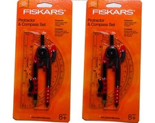 Fiskars Protractor Compass Set School Math Geometry Drawing Art 6" 12" Red 2pk