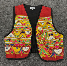 VINTAGE Ethnic Boho Embroidered Mirrors Vest Sz XS/S 32 Colorful Made in India