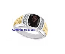 Natural Smoky Quartz  CZ Gemstones with 925 Sterling Silver Gold Plated Ring 2