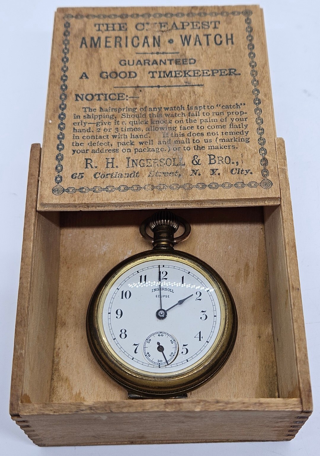 Antique 1905 ROBT H. INGERSOLL & BRO Eclipse Pocket Watch with Original WOOD BOX eBay