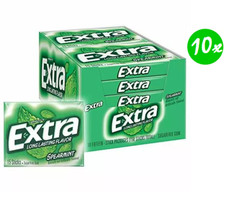 EXTRA Spearmint Sugarfree Chewing Gum 15 Pieces Pack of 10 