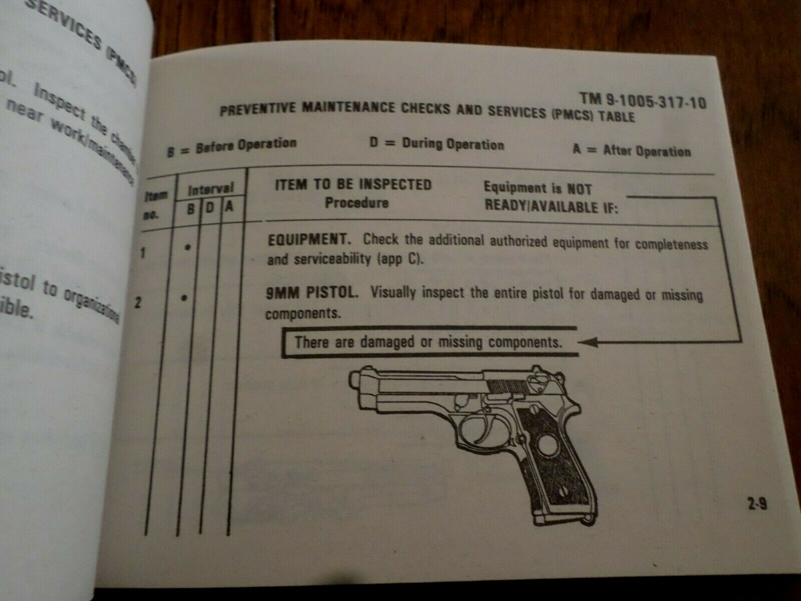 U.S ARMY BERETTA TAURUS BOOK 92F TM PISTOL OPERATORS MAINTENANCE ...