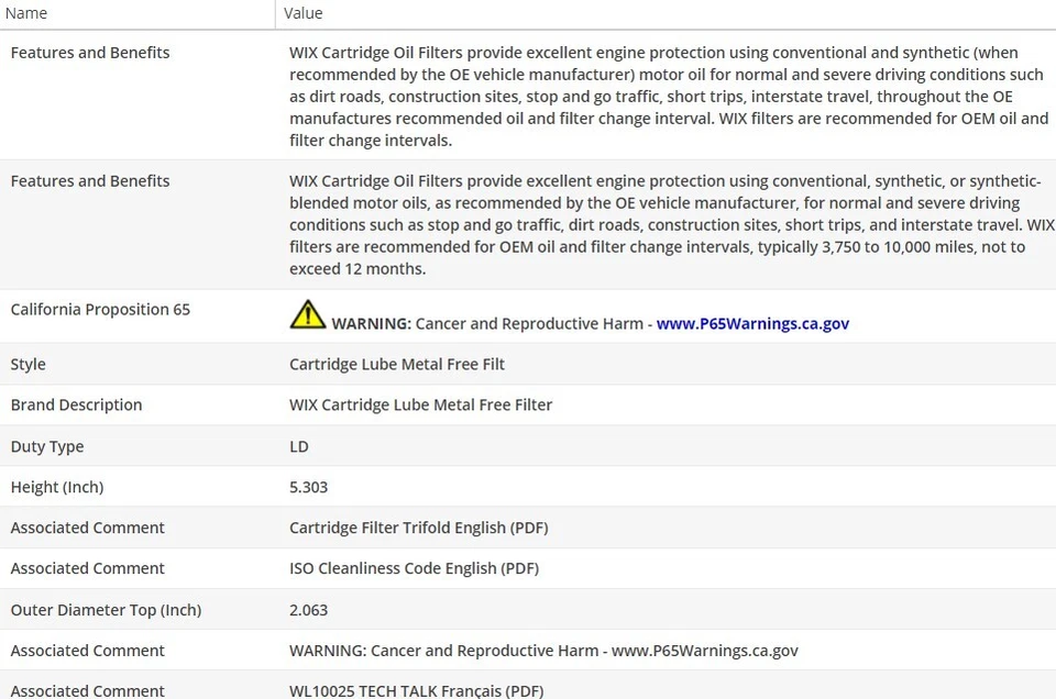 Filtro de aceite tipo OEM WIX para BMW 328D 2014-2018 L4-2,0 L Foto 3 de 4