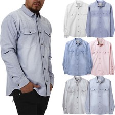 Mens Button Down Shirts Casual Western Slim Fit Long Sleeve Shirt Denim Pockets