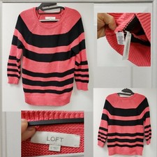 NEW Ann Taylor LOFT S Striped 3/4 Sleeve Knit Top Sweater Tunic CORAL PINK/BLACK