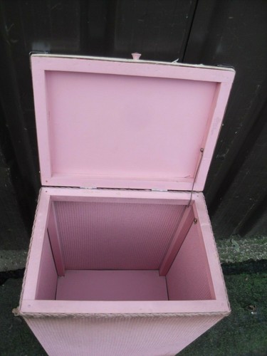 Comodino vintage stile Lloyd Loom mobile contenitore lavanderia bagno vetro - Foto 6 di 8