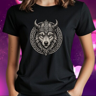 T-Shirt Frauen Wikinger Wolf Motiv Baumwolle Größe S bis 3XL