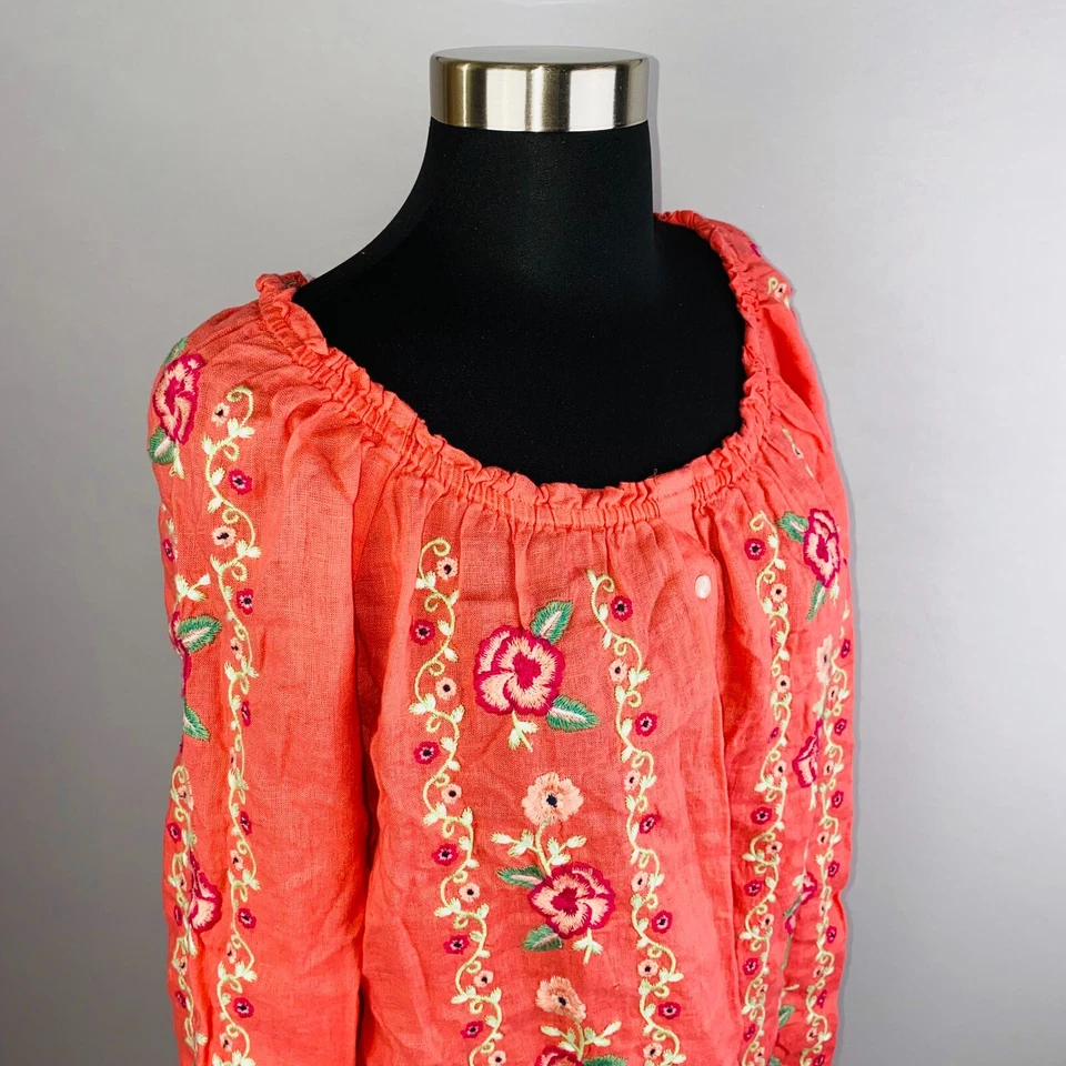 Top Charter Club Mujer Grande L Naranja Bordado Bohemio Detalle Floral Foto 4 de 4