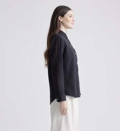 100% Organic Cotton Gauze Long Sleeve Shirt Quince Black Small - Picture 4 of 12