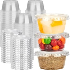 Disposable Plastic Jello Shot Cups with Lids 2 oz Clear Portion Containers for