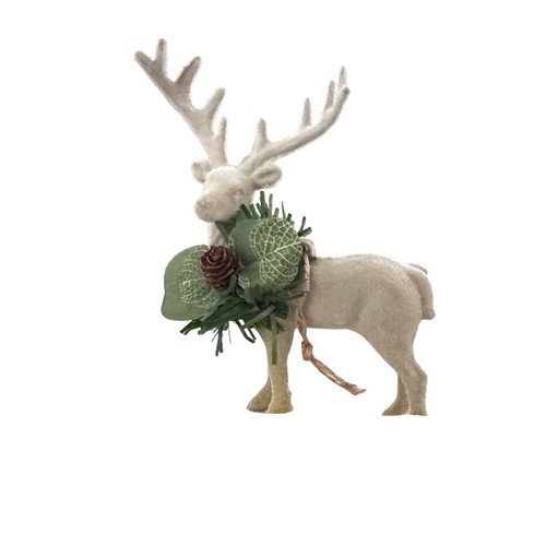 Faux Flocked Deer with Greenery Collar Rustic Christmas Decoration - Picture 7 of 7