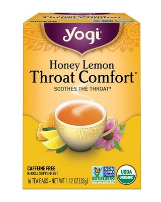Yogi Honey Lemon Throat Comfort Tea Caffeine Free 16 Count Organic Blend