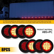8pc 2.5 Inch DOT Round Red LED Trailer Side Marker Lights for Semi Truck Trailer