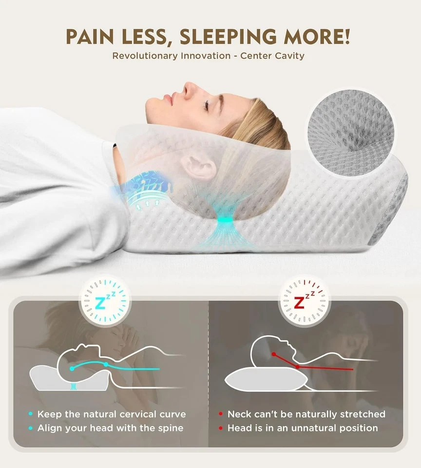 Orthopaedic Memory Foam Pillow Adjustable Height Neck Pain Relief Cooling Cover - Image 3 of 4