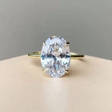 Oval Cubic Zirconia Engagement Ring Gold Plated Solitaire for Women Size 5-10
