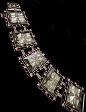 MCM Vintage SARAH COVENTRY Midnight Magic black pink rhinestone Wide BRACELET