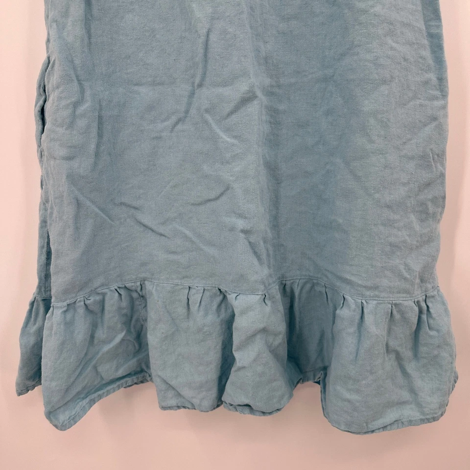 FLAX Women's Blue Linen Ruffle Hem Sleeveless Shift Dress Size L - Image 3 of 4
