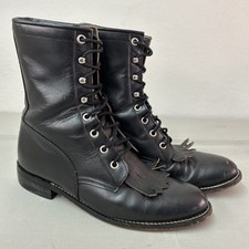 JUSTIN Diamond J Women s Roper Hiram Kiltie Boots Leather Black 00506 L 7 1/2 B