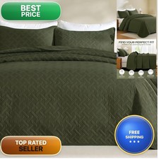 JYHOPE Olive Green Twin Quilt Set 68x90 Lightweight Microfabric Bedspread
