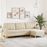 3-Sitzer Sofa Mit Hocker Creme 210 Cm Stoff