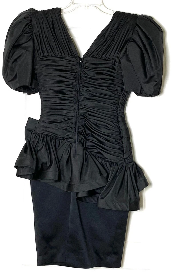 Julie DUROCHE 褶皱褶饰袖口荷叶边水钻蝴蝶结连衣裙 4 复古 80 年代 — 第 2/4 张图片