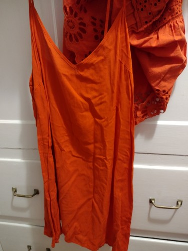 FREE PEOPLE Cotton Esperanza Eyelet Mini Dress/Long Top Orange Size S MSRP $148 - Picture 6 of 8