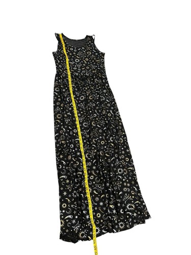 Cosmic Aura Astrology Celestial Stars Moon Foil Mesh Maxi Dress Sz M Black Gold - Picture 12 of 15