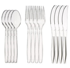 Disposable Plastic Cutlery Set Clear Heavy Duty Spoons Forks Knives Reusable UK