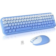 Wireless Keyboard and Mouse Combo, Meidosa 2.4GHz Colorful Full-Size Retro Ty...