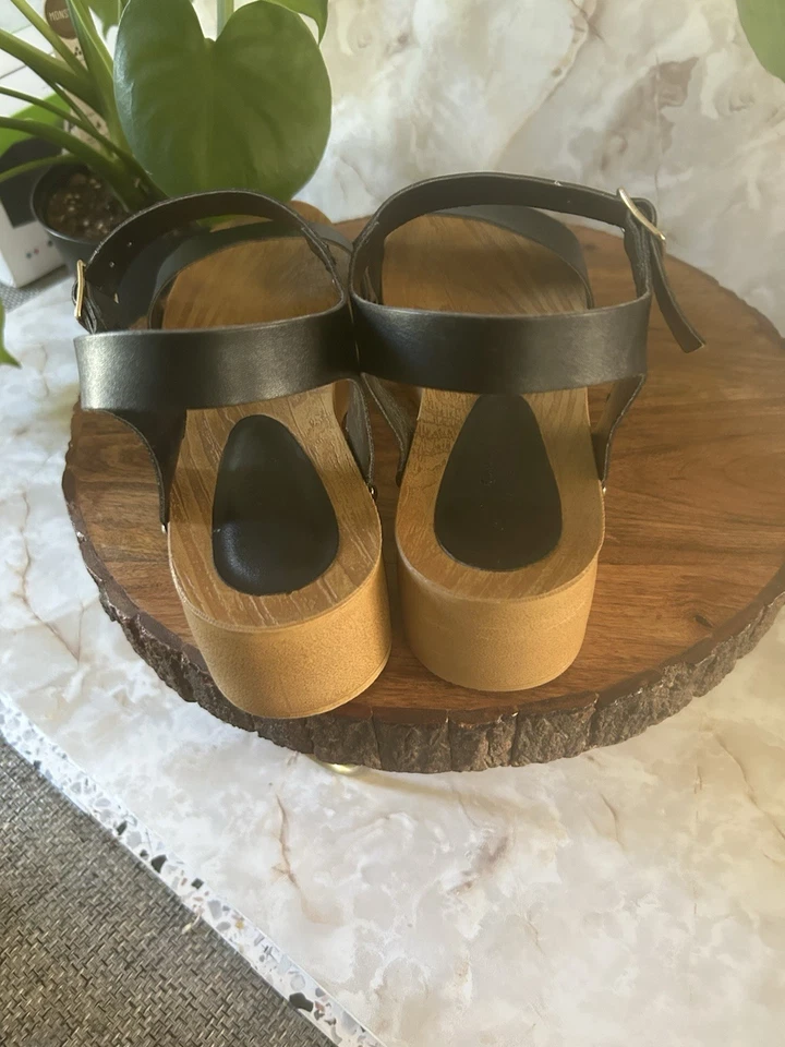 Sandalias negras con suela de madera de diseño ASOS talla 9 - Imagen 2 de 4