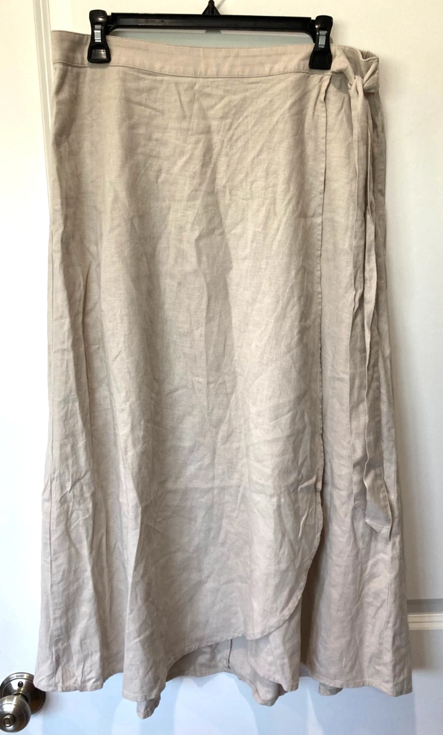 J Crew Factory Women’s Linen blend Faux Wrap Skirt Natural Sz L NWT Elastic