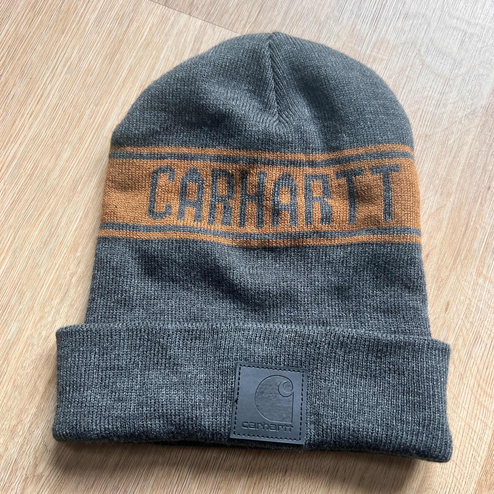 Carhartt Men's Gray Graphic Knit Beanie for Cold Weather