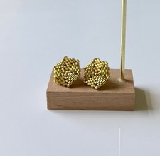 Handmade Earrings - Elegant Hexagon Beaded Earrings, Stud, Gold