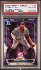 2023 BOWMAN CHROME SAPPHIRE ED PROSPECTS PURPLE #199 RODERICK ARIAS 3/25 PSA 10