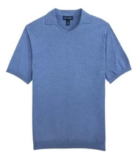 NWT Scott Barber Men XL 14gg Open Collar Vee Neck Knit Polo Denim $145