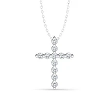 10k White Gold Lab Grown Diamond Cross Pendant Necklace 18" Silver Chain