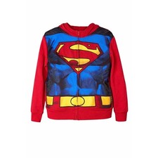 Blue Red Boys Superman Zip Up Long Sleeve Hoodie Superhero Jacket Size Medium