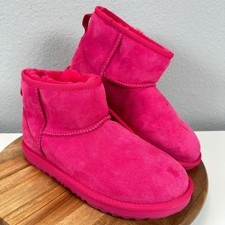UGG Classic Mini II Boot Fuchsia Suede Sheepskin Lined Ankle Boots Women's