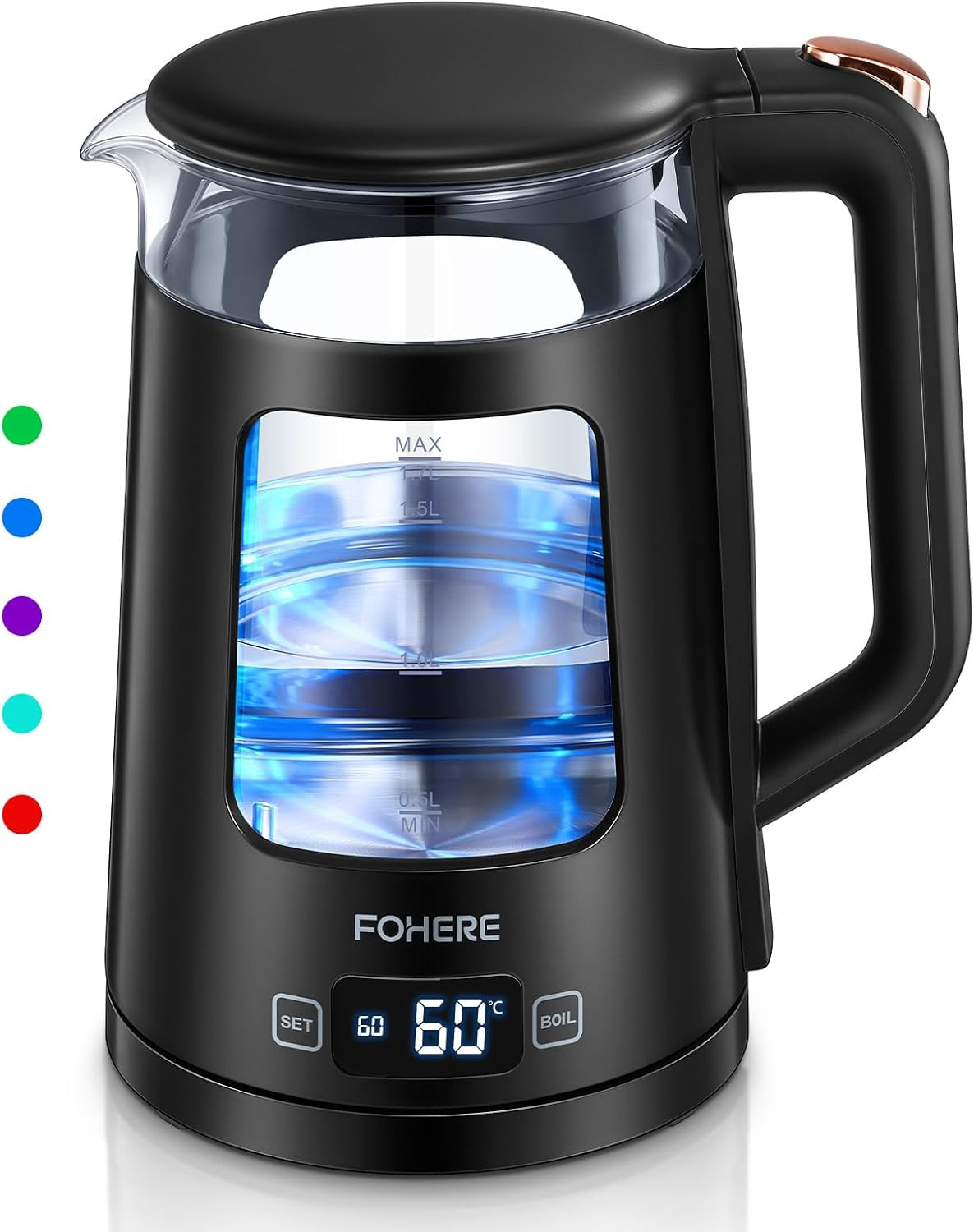 Electric Kettle, 1.7L Glass Tea Kettle, with Keep Warm, 5 Temperature Control, 2